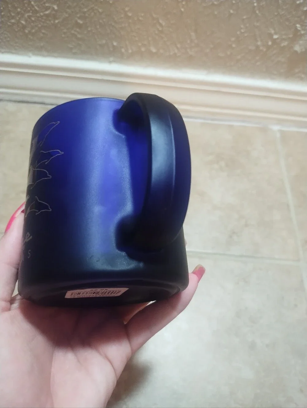 Vintage Las Vegas Mirage Mug Cobalt Blue Glass Frosted Dolphins RARE